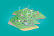 © Manovector - The island of nature renewable energy with wind turbine and solar panels. Vector illustration of ecological concept
