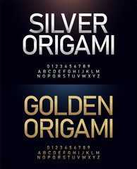 Origami alphabet and number golden font paper cut concept. Japanese Letters Typography Number gold and silver fonts. vector illustrator