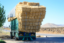 Heavy Loaded Truck With Straw In Morocco