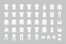 Set Of White Men's And Women’s Clothes. Flat Style. Isolated On Gray Background