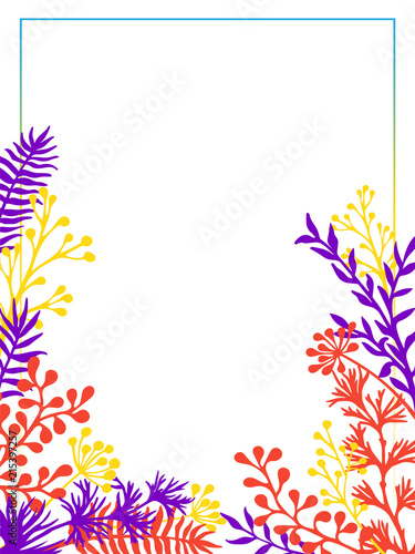 Herbal twigs and branches border vector invitation card.