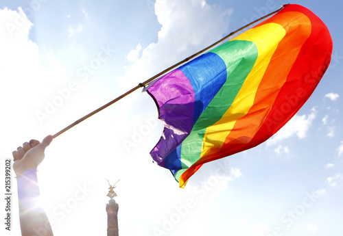 A rainbow flag is seen in front of the the Berlin Victory Column during the annual Gay Pride parade, also called Christopher Street Day parade (CSD), in Berlin,