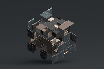 Wall Mural - abstract 3d rendering of geometric shapes. composition with squares. cube design. modern background 