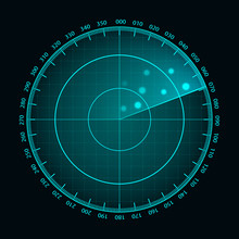 Vector Blue Radar Screen. Military Search System. Futuristic HUD Radar Display. Futuristic HUD Interface.