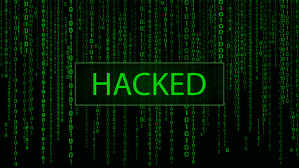 Wall Mural - cyber attack. hacked. digital background green matrix. binary computer code. vector illustration. co