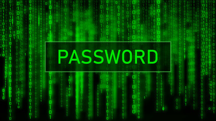 Wall Mural - secure password. cyber attack. hacking. digital background green matrix. binary computer code. vecto
