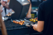 canvas print picture - Cooking Meat On Grill Outdoors Closeup. Barbecue