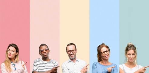 Poster - Mixed group of people, women and men pointing away side with finger