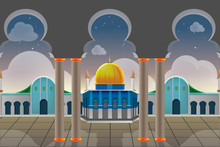 Sunset View Muslim Building Background Vector