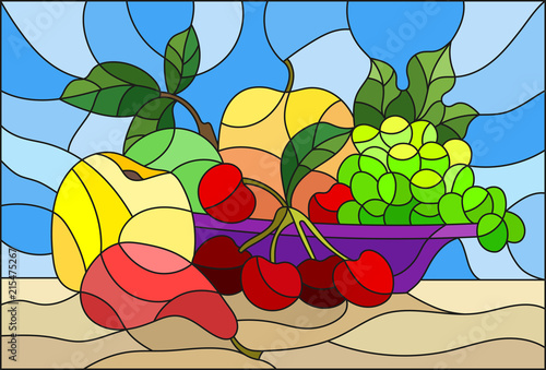 ilustracja-w-stylu-witrazu-z-martwa-natura-owoce-i-jagody-w-kolorze-fioletowym