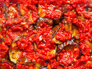 Poster - middle eastern stewed eggplant food background