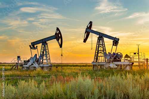 Fotomural Oil pump. Oil industry equipment.
