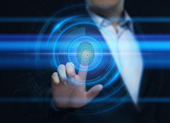Wall Mural - fingerprint scan provides security access with biometrics identification. business technology safety