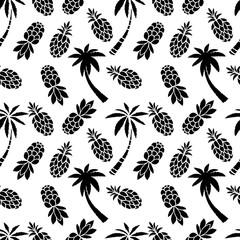 Wall Mural - Seamless pattern with palm trees, pineapples