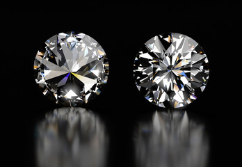 Realistic round diamond in top view and bottom side 3d illustration