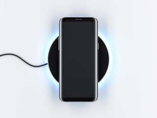 Wall Mural - Modern Smartphone mockup with frameless screen on the wireless charging device