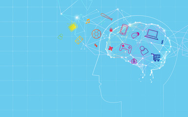 Aufkleber - Brain with social media technology business connection background
