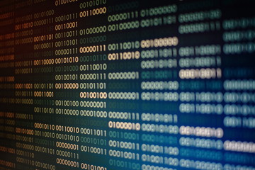 blue binary code. blocks of binary data. blockchain concept. blue background with computer digital b