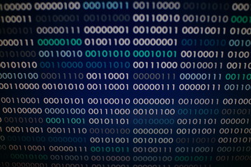 blue binary code. blocks of binary data. blockchain concept. blue background with computer digital b