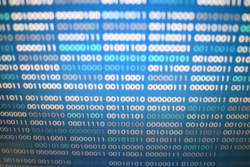 blue binary code. blocks of binary data. blockchain concept. blue background with computer digital b