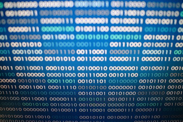 blue binary code. blocks of binary data. blockchain concept. blue background with computer digital b
