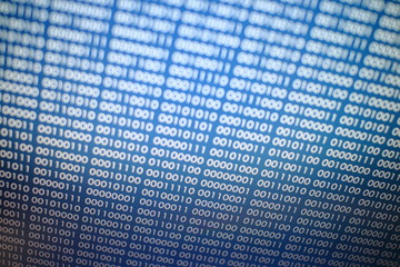 blue binary code. blocks of binary data. blockchain concept. blue background with computer digital b
