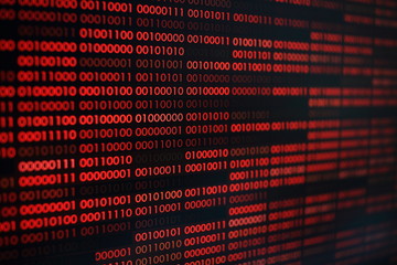 Wall Mural - red binary code. computer technology background. red binary code computer language data transfers. u