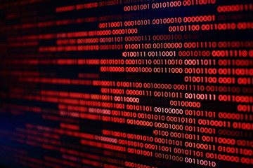 Wall Mural - red binary code. computer technology background. red binary code computer language data transfers. u