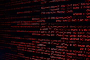 red binary code. computer technology background. red binary code computer language data transfers. u