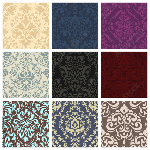 Vintage vector pattern seamless retro floral wallpaper or backdrop with ornam...