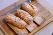 home-baked bread with healthy grain, natural ingredients, cut in half.