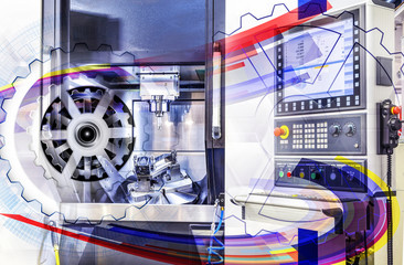 machine control panel CNC with abstract graphical interface covered above