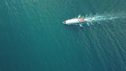 Poster - aerial view of cruise ship passing across the mediterranean sea isolated water texture