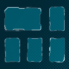 HUD futuristic user interface screen elements set. Abstract control panel layout design. Sci fi virtual tech display. Vector illustration isolated on transparent background