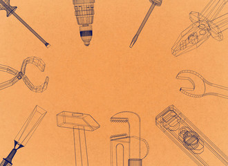 Wall Mural - Tools - Retro Architect Blueprint