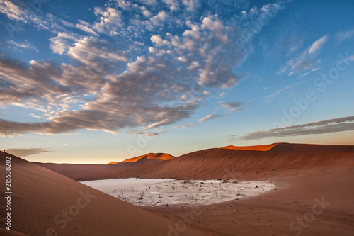 Fotografie, Obraz Dead Vlei with the dry white mud bottom and dead trees in the Sossusvlei Area se