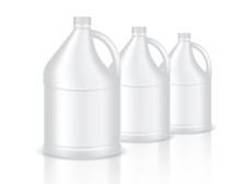 Mock Up Realistic Plastic Gallon Packaging Product For Chemical Solution Or Milk Bottle Isolated Background.