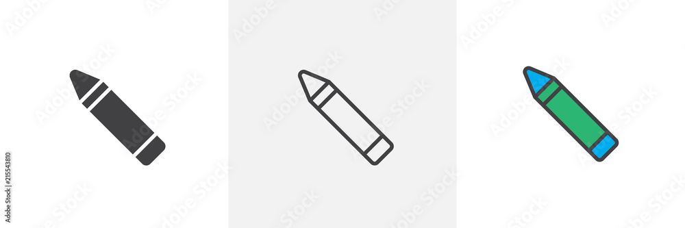 Crayon icon. Line, solid and filled outline colorful version, outline ...