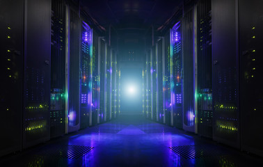 Poster - Dark server room data center storage interior