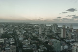 Fototapeta Zwierzęta - skyline aerial view at sunset with colorful cloud and skyscrapers