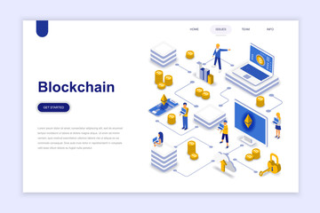 Fototapete - Blockchain modern flat design isometric concept. Cryptocurrency and people concept. Landing page template. Conceptual isometric vector illustration for web and graphic design.