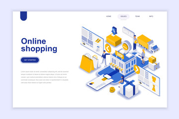 Leinwandbilder - Online shopping modern flat design isometric concept. Sale, consumerism and people concept. Landing page template. Conceptual isometric vector illustration for web and graphic design.