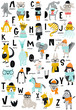 Cute vector zoo alphabet poster with latin letters and cartoon animals. Set of kids abc elements in scandinavian style