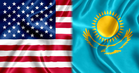 Wall Mural - USA and Kazakhstan flag silk