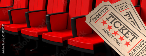 Cinema Old Type Tickets Beige And Red Movie Theater Seats