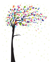vector illustration of a natural background with tree and colorful leaves. autumn