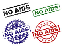 NO AIDS Seal Prints With Damaged Texture. Black, Green,red,blue Vector Rubber Prints Of NO AIDS Text With Dirty Texture. Rubber Seals With Round, Rectangle, Rosette Shapes.