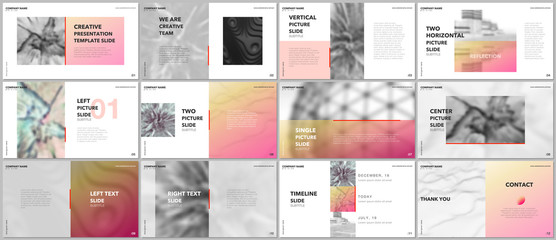Wall Mural - Minimal presentations design, portfolio vector templates with elements on white background. Multipurpose template for presentation slide, flyer leaflet, brochure cover, report, marketing, advertising.
