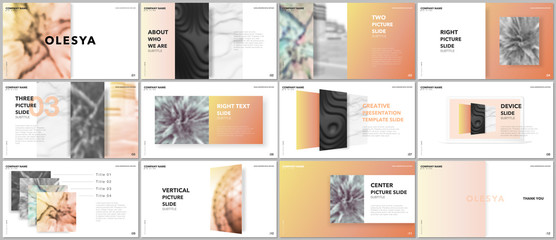 Wall Mural - Minimal presentations design, portfolio vector templates with elements on white background. Multipurpose template for presentation slide, flyer leaflet, brochure cover, report, marketing, advertising.