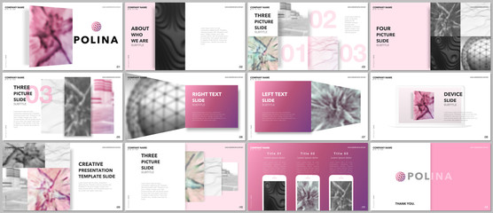 Wall Mural - Minimal presentations design, portfolio vector templates with elements on white background. Multipurpose template for presentation slide, flyer leaflet, brochure cover, report, marketing, advertising.
